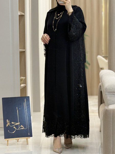 عبايه مع دانتيل مشكوك 9360